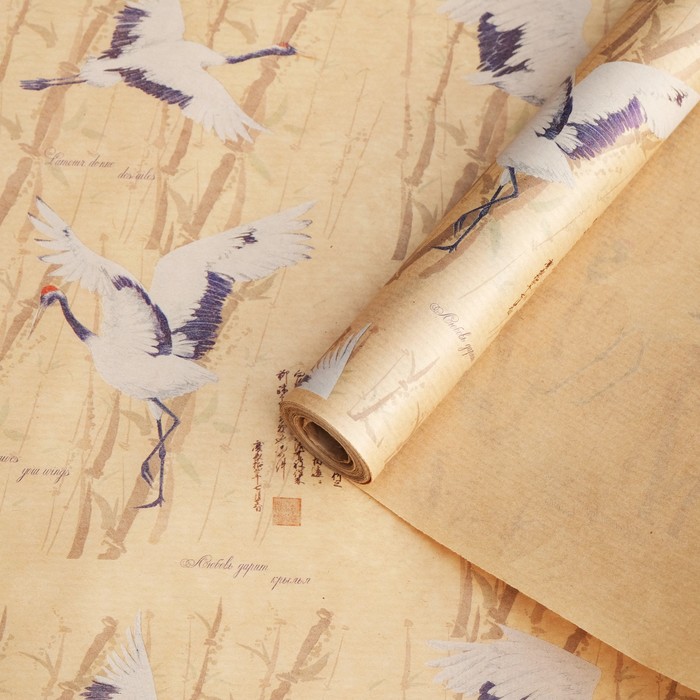 Бумага упаковочная крафт "Журавли" 0,84 х 10м