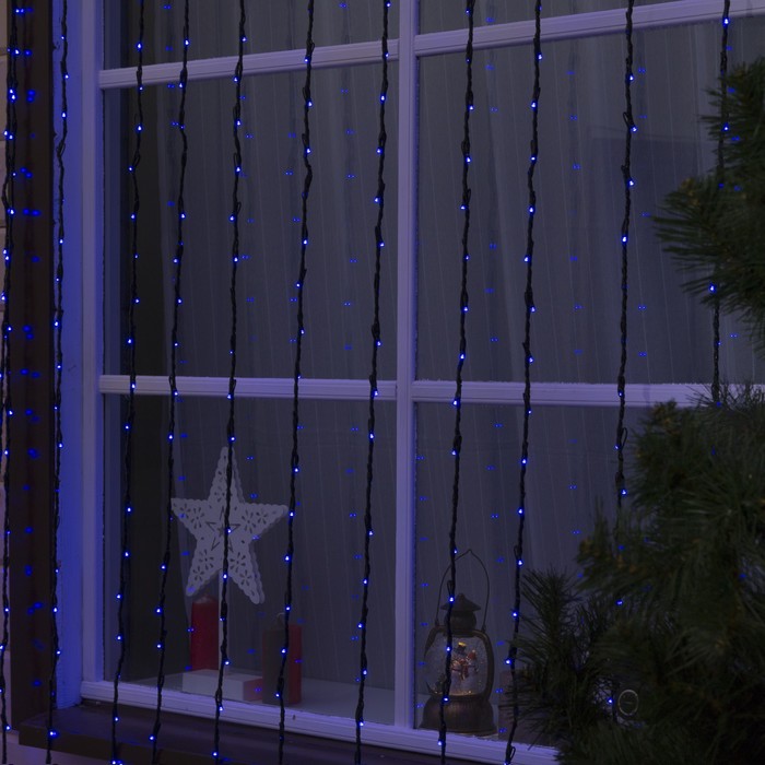 Гирлянда "Дождь" улич. Ш:2 м, В:6 м, нить темная, LED-1500-220V, контр. 8 р, СИНИЙ УЦЕНКА