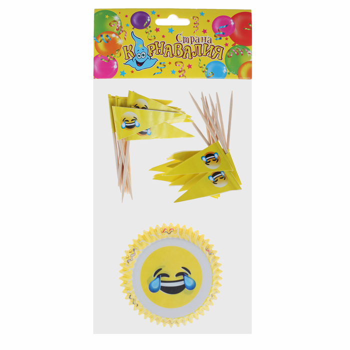 Украшение для кексов "Смайл", набор 24 формочки, 24 шпажки