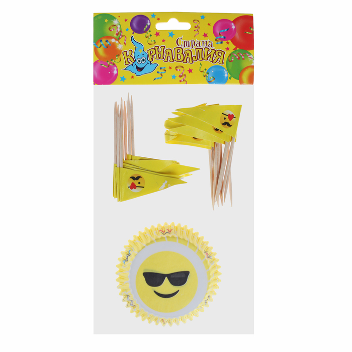 Украшение для кексов "Смайлики", набор 24 формочки, 24 шпажки