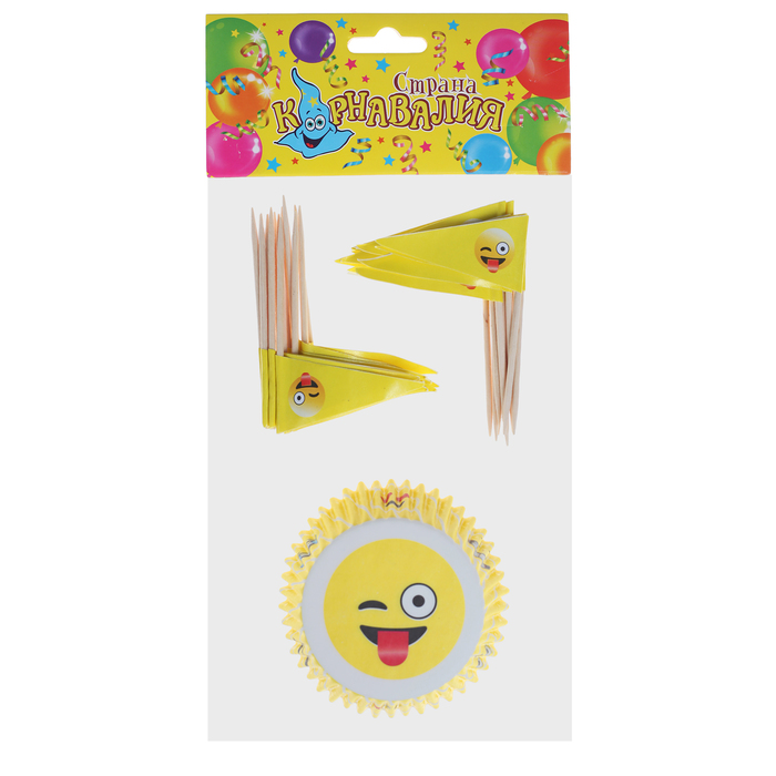 Украшение для кексов "Забавный смайлик", набор 24 формочки, 24 шпажки