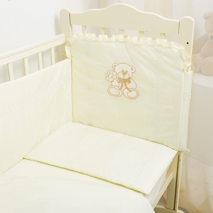 Комплект в кроватку ЭЛИТ 7 предметов, вышивка/кружево, велюр/сатин, цв лимон