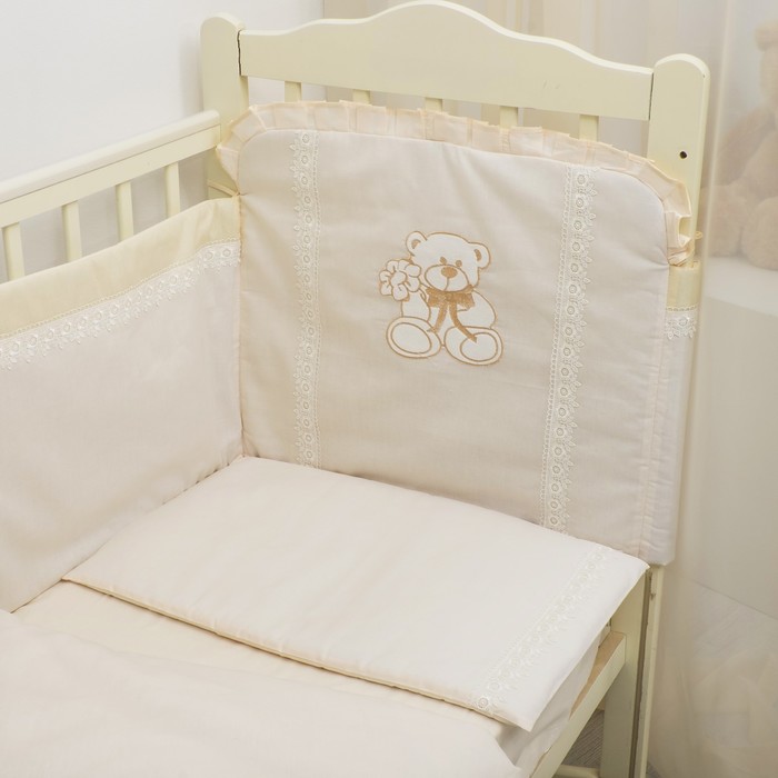 Комплект в кроватку ЭЛИТ 5 предметов, вышивка/кружево, велюр/бязь, цв беж