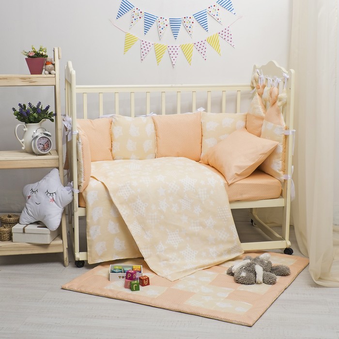 Комплект в кроватку ПРЕМИУМ Совушки, 22 предмета, цв беж/пресик, бязь