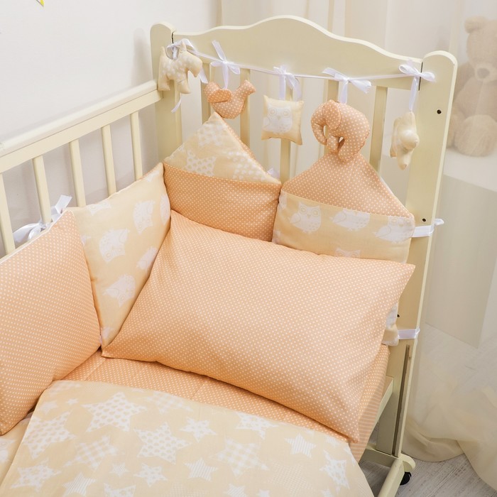 Комплект в кроватку ПРЕМИУМ Совушки, 22 предмета, цв беж/пресик, бязь