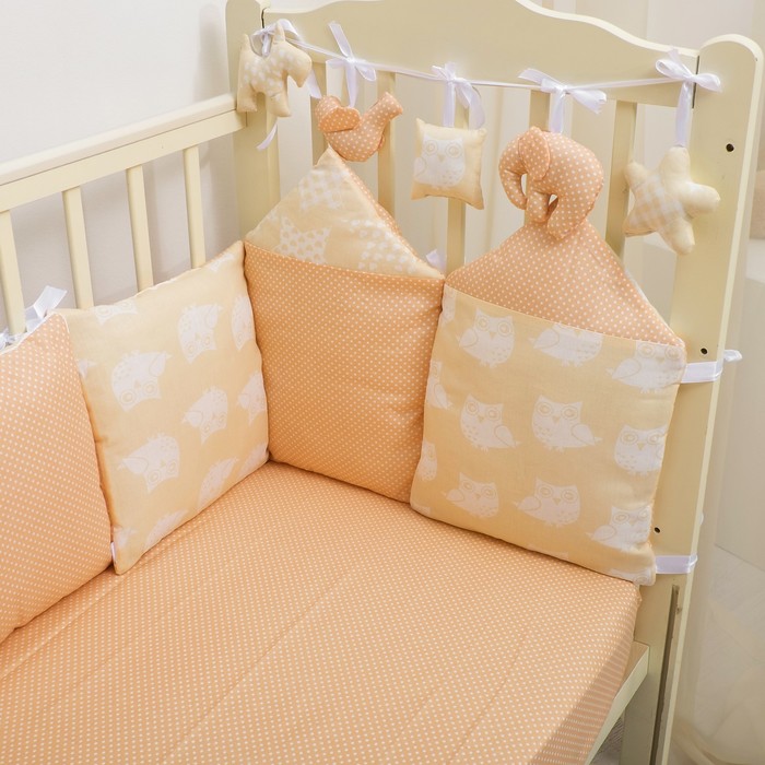 Комплект в кроватку ПРЕМИУМ Совушки, 22 предмета, цв беж/пресик, бязь