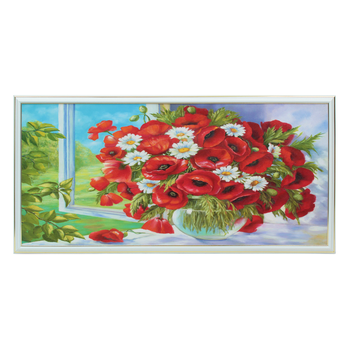 Картина "Ромашки и маки" 36*73 см