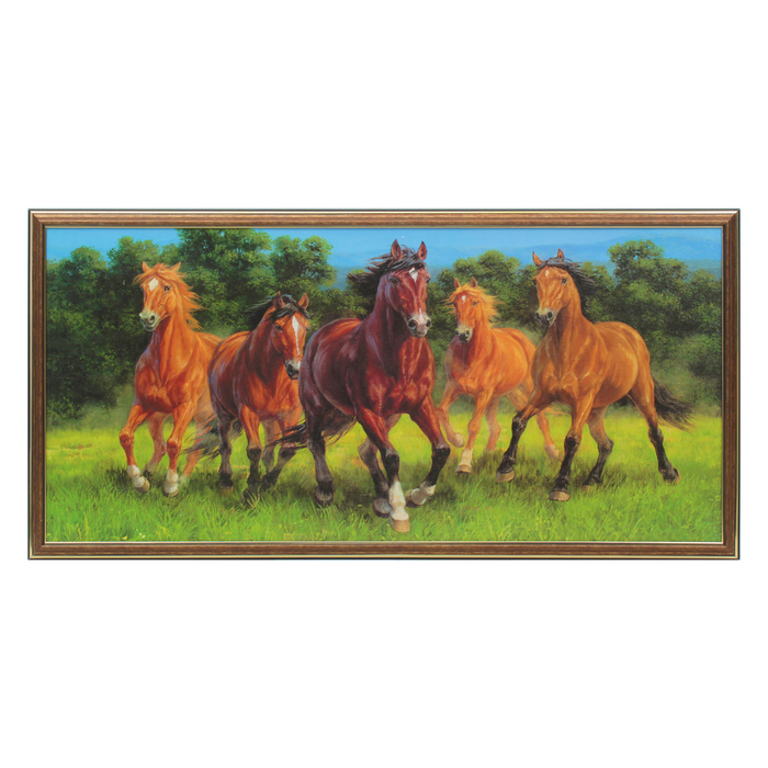 Картина "Кони в движении" 36*73 см