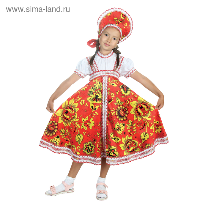 фото Русский народный костюм "хохлома", платье, кокошник, цвет красный, р-р 34, рост 134 см страна карнавалия