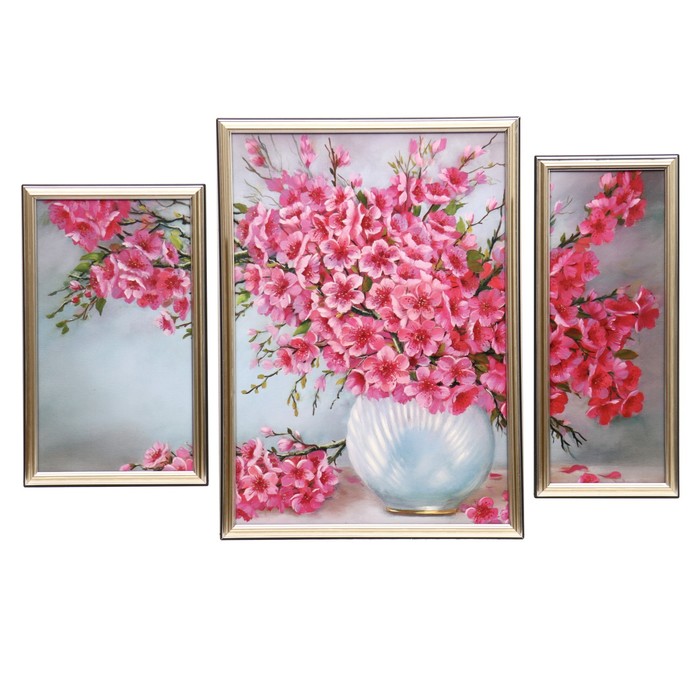 Картина модульная "Огромный розовый букет" (38*53, 18*43, 23*38),   53*79 см