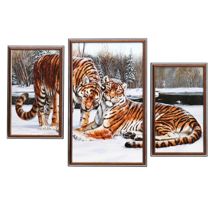 Картина модульная "Парочка тигров" (2-23*38, 1-32*52),   52*78 см