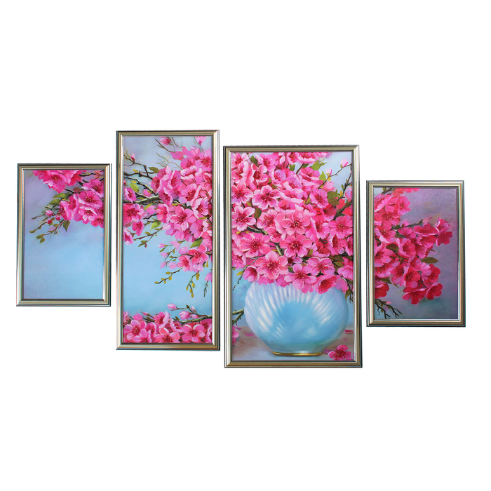 Картина модульная в раме "Огромный розовый букет" 2-28*38 см; 23*58 см; 33*58 см  60х112 см   294342