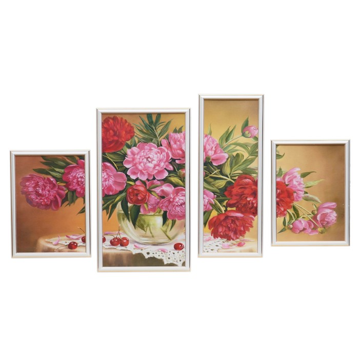 Картина модульная в раме "Пышный букет" 2-28*38 см; 33*58 см; 23*58 см  60х112 см