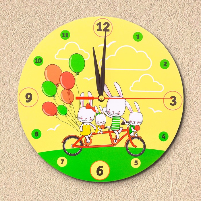 Часы деревянные "Зайчики", d=25 см