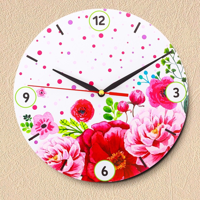 Часы деревянные "Нежные цветы", d=25 см