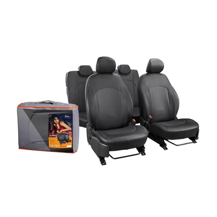 Авточехлы Airline ACCS-A-20 "Alonso", Volkswagen Polo седан 2010-,13 предметов, жаккард-кожзам, черный