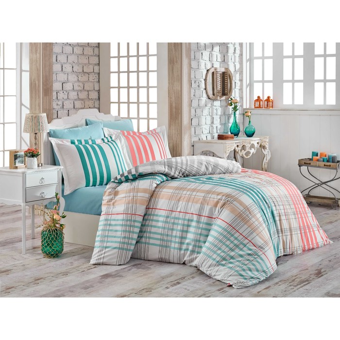 КПБ 1,5 сп Stripe, 160х240 см, 160х220 см, 50х70 см-1 шт., 70х70 см-1 шт., бирюза, поплин