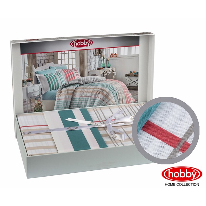 КПБ 1,5 сп Stripe, 160х240 см, 160х220 см, 50х70 см-1 шт., 70х70 см-1 шт., бирюза, поплин