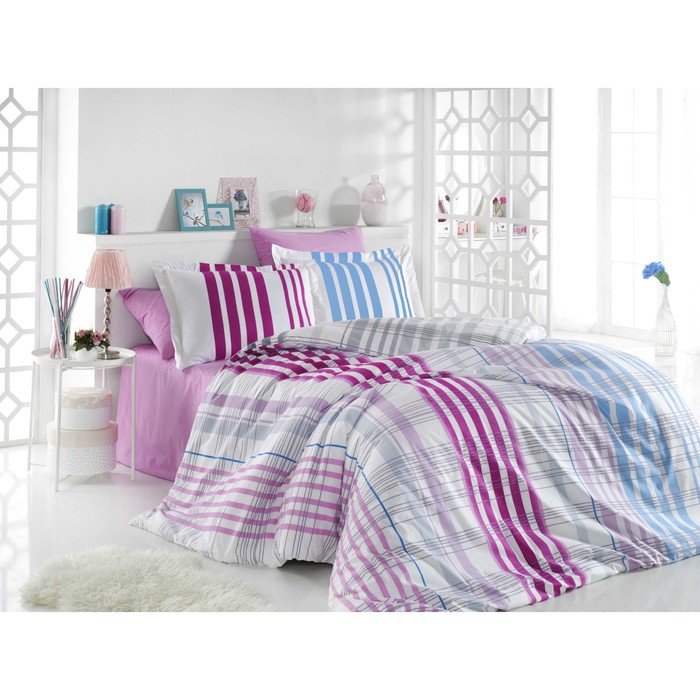 КПБ 1,5 сп Stripe, 160х240 см, 160х220 см, 50х70 см-1 шт., 70х70 см-1 шт., фуксия, поплин