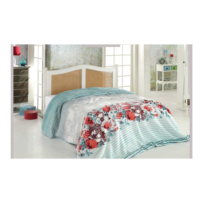 Покрывало Fiesta, размер 220х240 см, цвет аква, велсофт