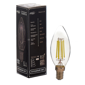 

Лампа светодиодная, C37, 6 Вт, E14, 630 Лм, 4200 К, 220-240 В, холодный, прозрачная