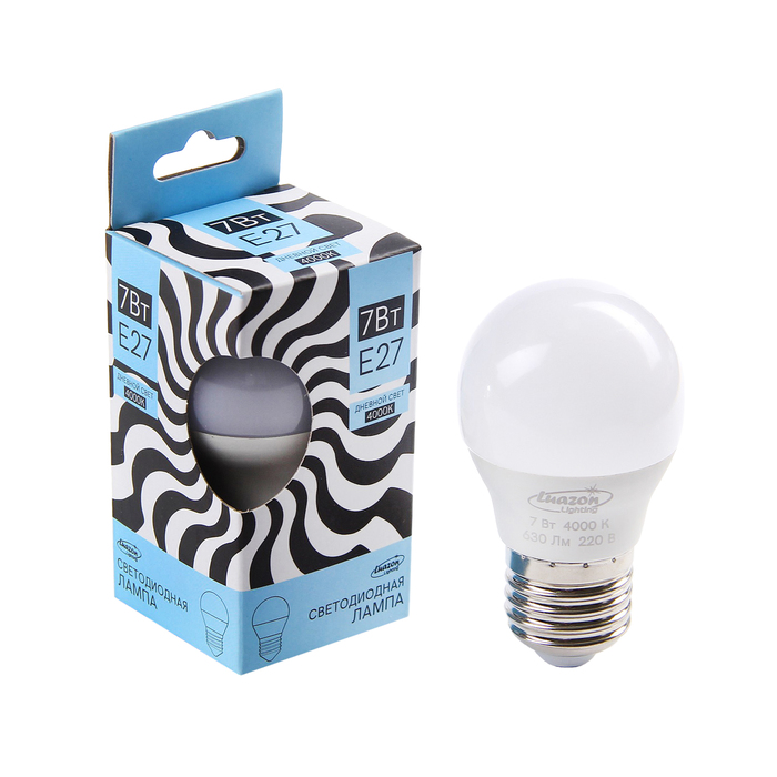 Лампа cветодиодная шарик Luazon G45, E27, 7 Вт, 4000 К, дневной белый