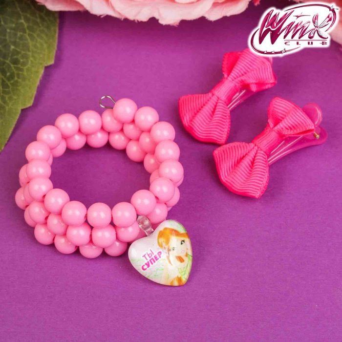 Набор браслет, заколка 2 шт "Ты супер", Феи Винкс: Флора