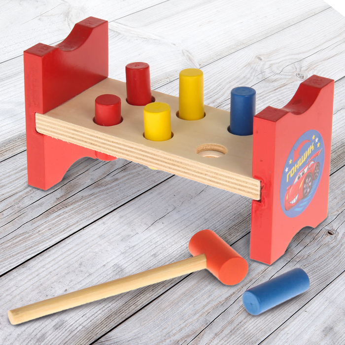 Стучалка на ножках "Гонщик", 6 гвоздиков и молоточек