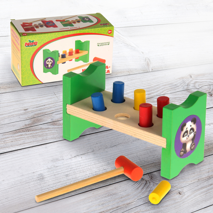 Стучалка на ножках "Пандочка", 6 гвоздиков и молоточек