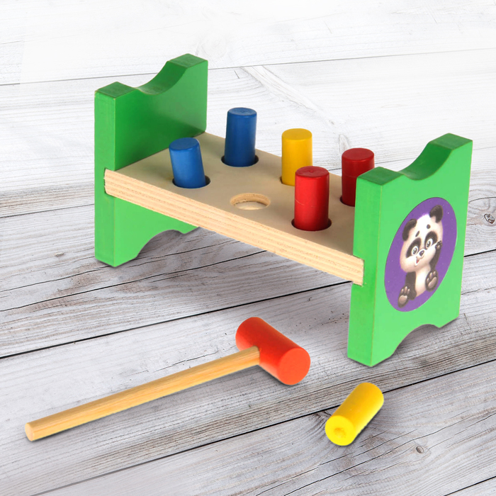 Стучалка на ножках "Пандочка", 6 гвоздиков и молоточек