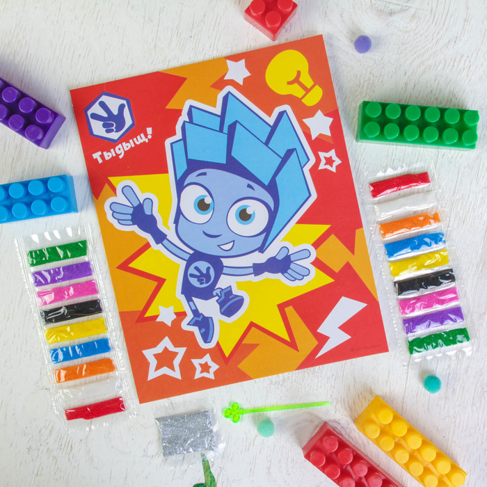 Фреска "Тыдыщ" ФИКСИКИ Нолик блестками 1 цв. 2 гр,стека, песок 9 цв по 4 гр