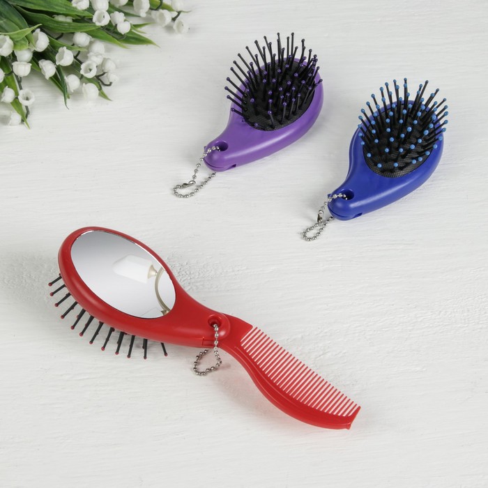 Расчёска складная с зеркалом, цвет МИКС
