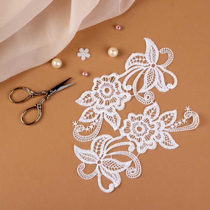 Аппликации пришивные, лейсы, 17,5*7см, пара, цвет белый