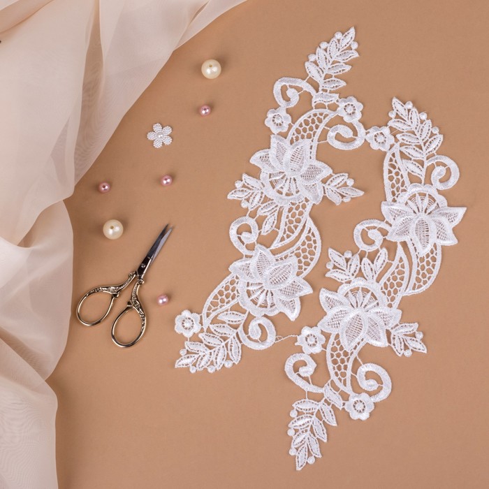 Аппликации пришивные, лейсы, 26*9,5см, пара, цвет белый