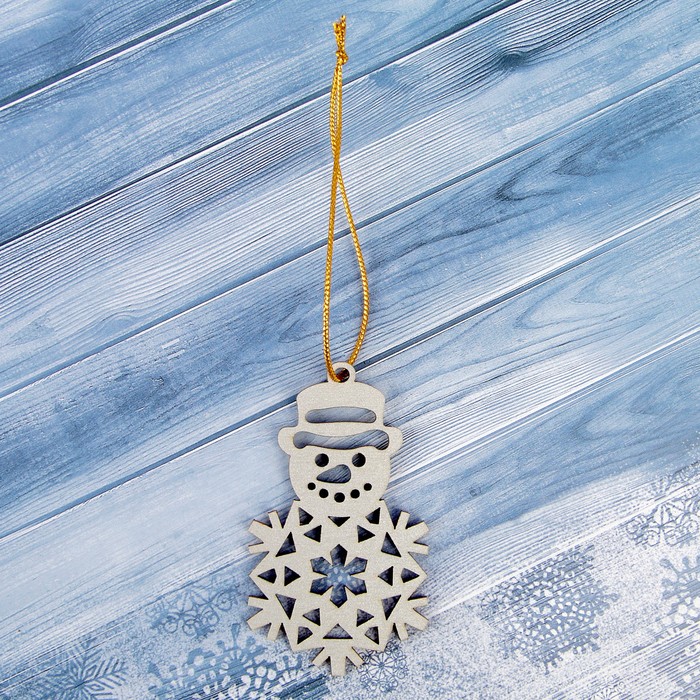 Подвеска на ёлку «Снежинка», снеговик, серебро, 6,4×9,2 см