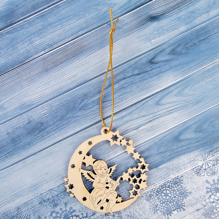 Подвеска на ёлку «Ангелочек с книгой на луне», 7,1×7,6 см