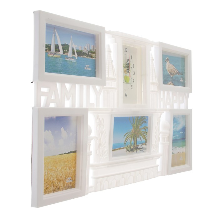 Часы настенные хайтек+5 фоторамок Family Happy (фото 10х15-5шт) 35*57см