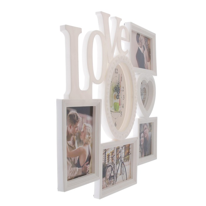 Часы настенные хайтек+5 фоторамок LOVE (фото 10х15-3шт 9х9-1шт сердце 9х10-1шт) 41*41см