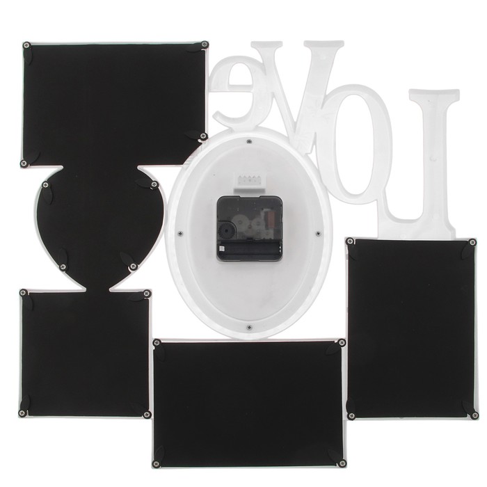 Часы настенные хайтек+5 фоторамок LOVE (фото 10х15-3шт 9х9-1шт сердце 9х10-1шт) 41*41см