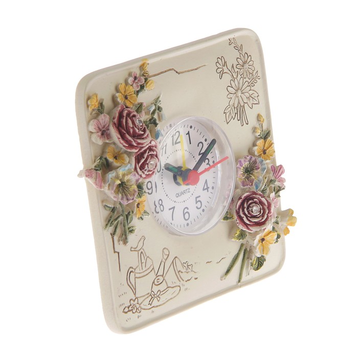 Часы настольные, серия Лепнина. Квадрат, Розы по краям, бат 1АА, 12*12см