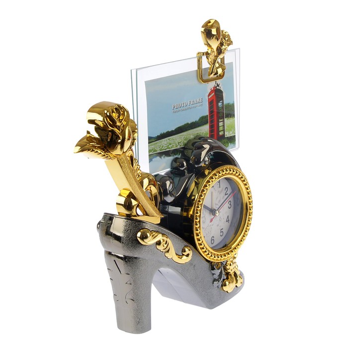 Часы настольные с доп. функциями. Туфелька Принцессы + фоторамка (10*15 см) микс 24*23 см