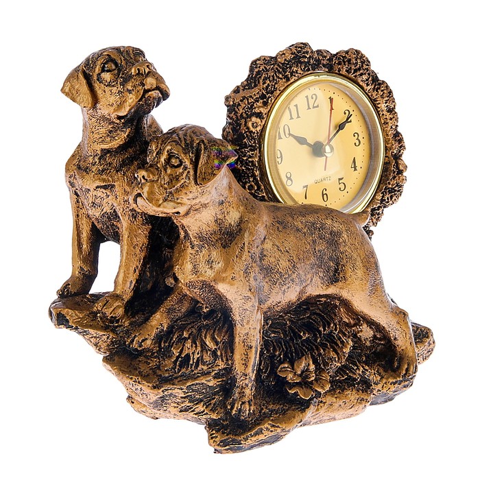 Часы настольные серия Полистоун. Щенки, бат 1АА, 16*16см