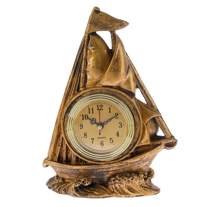 Часы настольные серия Полистоун. Корабль, бат 1АА, 18*25см