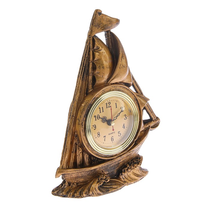 Часы настольные серия Полистоун. Корабль, бат 1АА, 18*25см