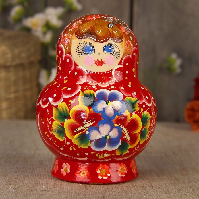 Матрёшка «Цветы», красный платок, 10 кукольная, 14 см, люкс