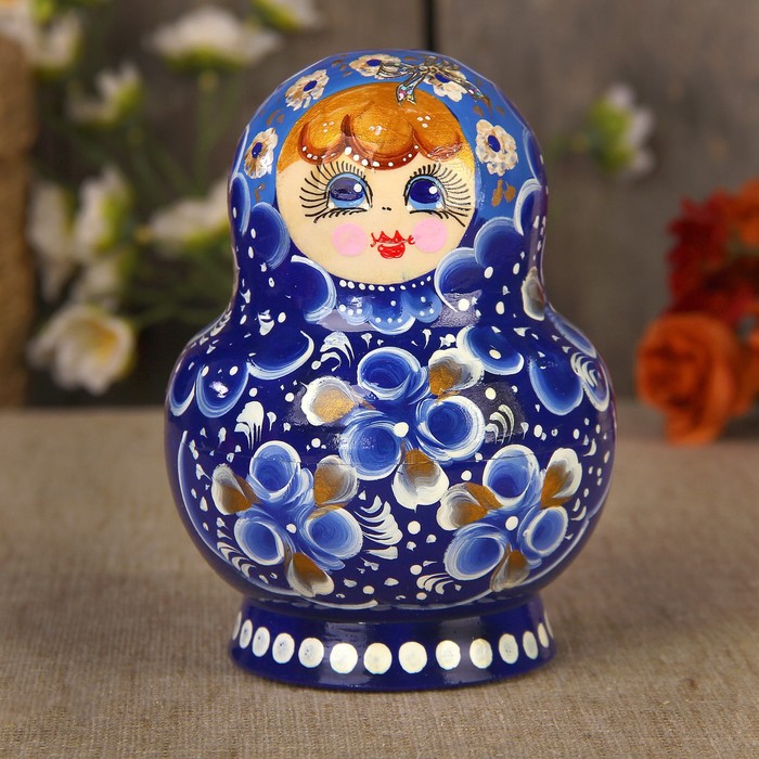 Матрёшка «Цветы», тёмно-синий платок, 10 кукольная, 14 см, люкс