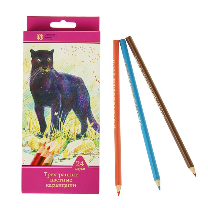 Карандаши 24 цвета "Сибирский Кедр. Дикие кошки", трехгранные, ok 6.9мм