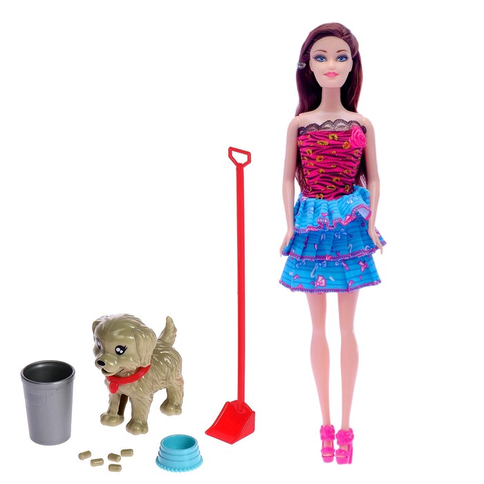 Кукла модель "Ирина" с собачкой и аксессуарами, МИКС