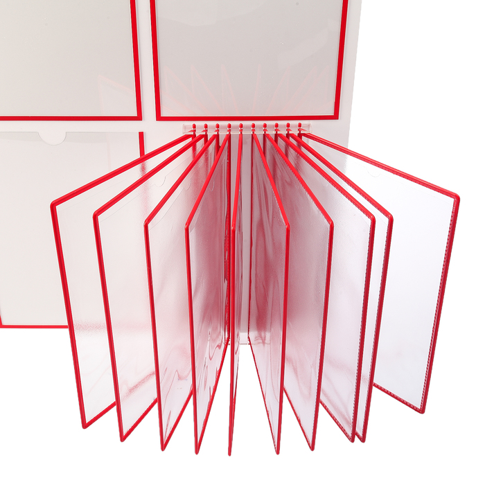 Доска информационная 3 плоских кармана, 1 перекидная система, цвет красный