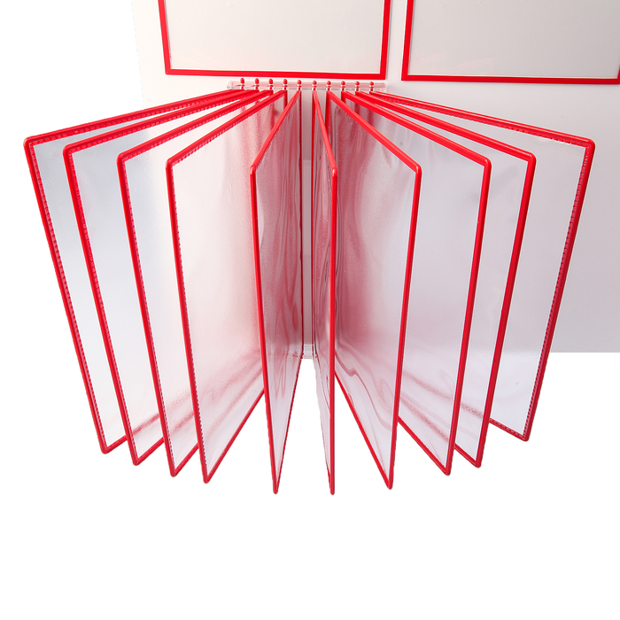 Доска информационная 4 плоских кармана, 2 перекидные системы, цвет красный